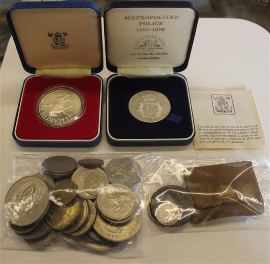 Small coin collection, Georgian & later, inc  silver 3d, silver Jubilee crown, etc.